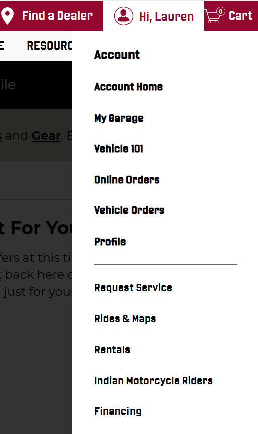 Account Dropdown Menu