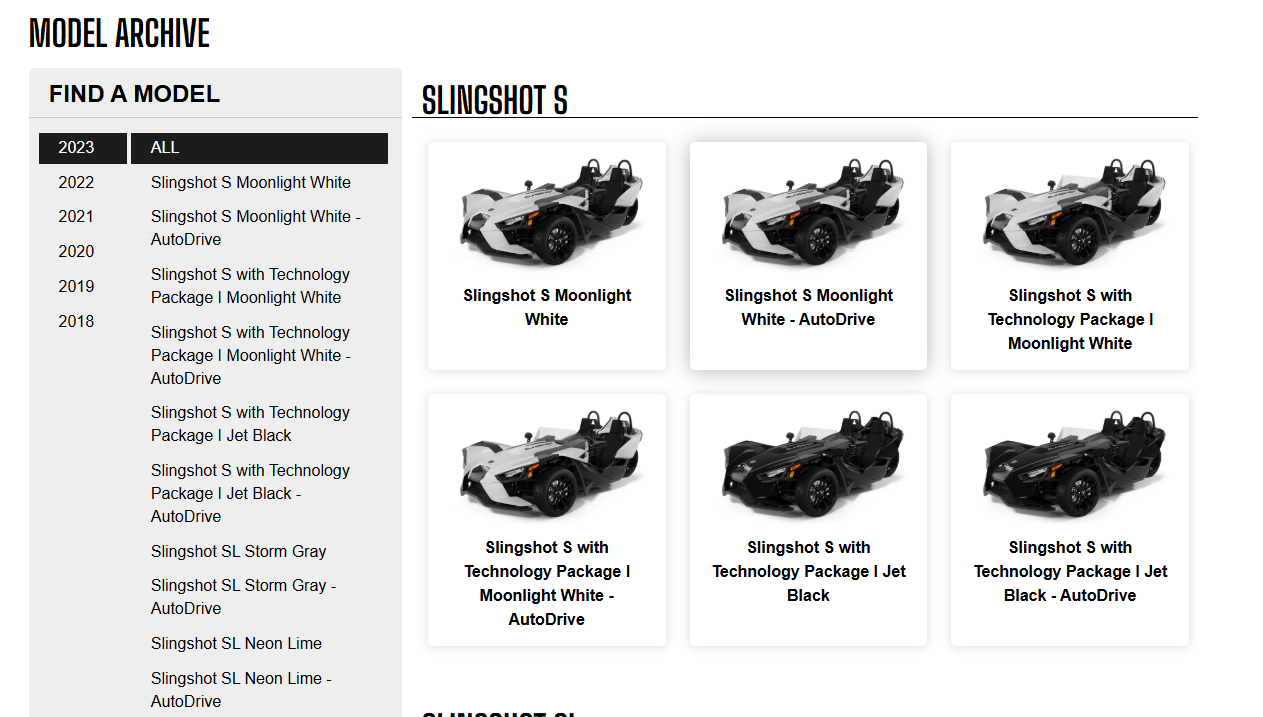 Slingshot models by year