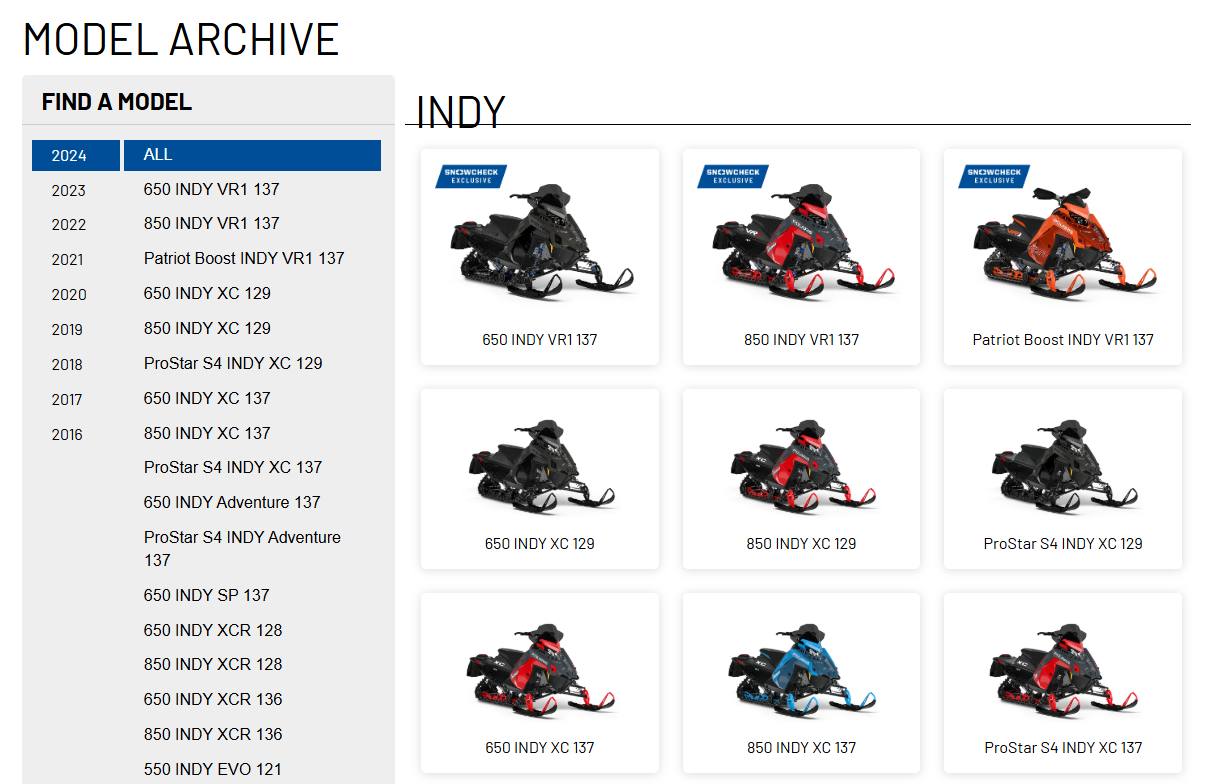 Snowmobile models by year