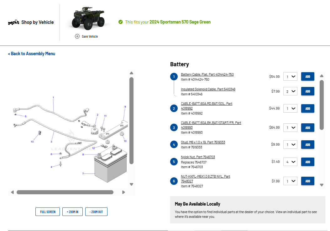 Sportsman 570 battery assembly