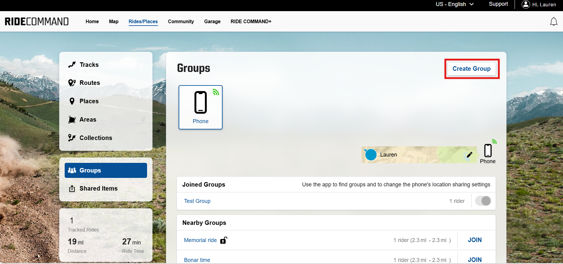 Create Group on RIDE COMMAND website