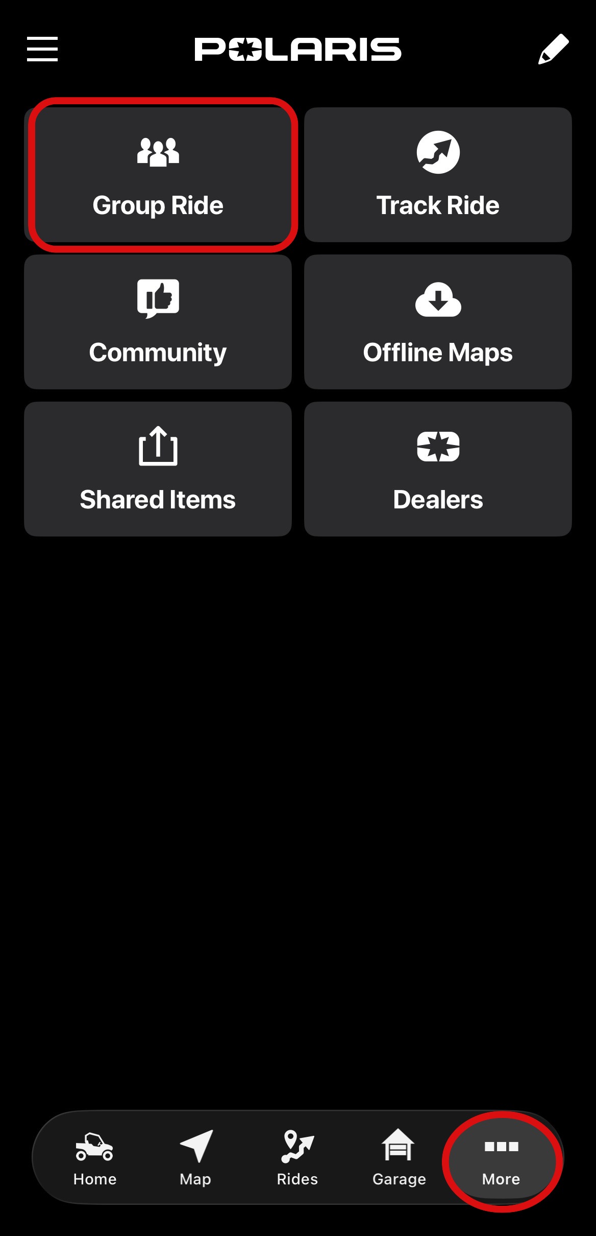 Group Ride Tile on Polaris App