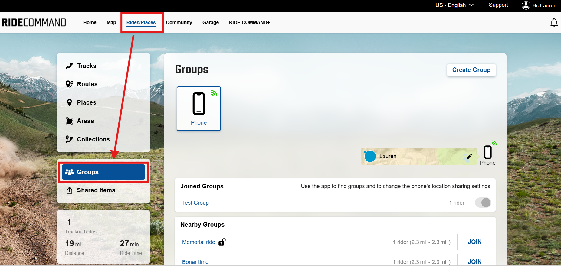 Groups on RIDE COMMAND website