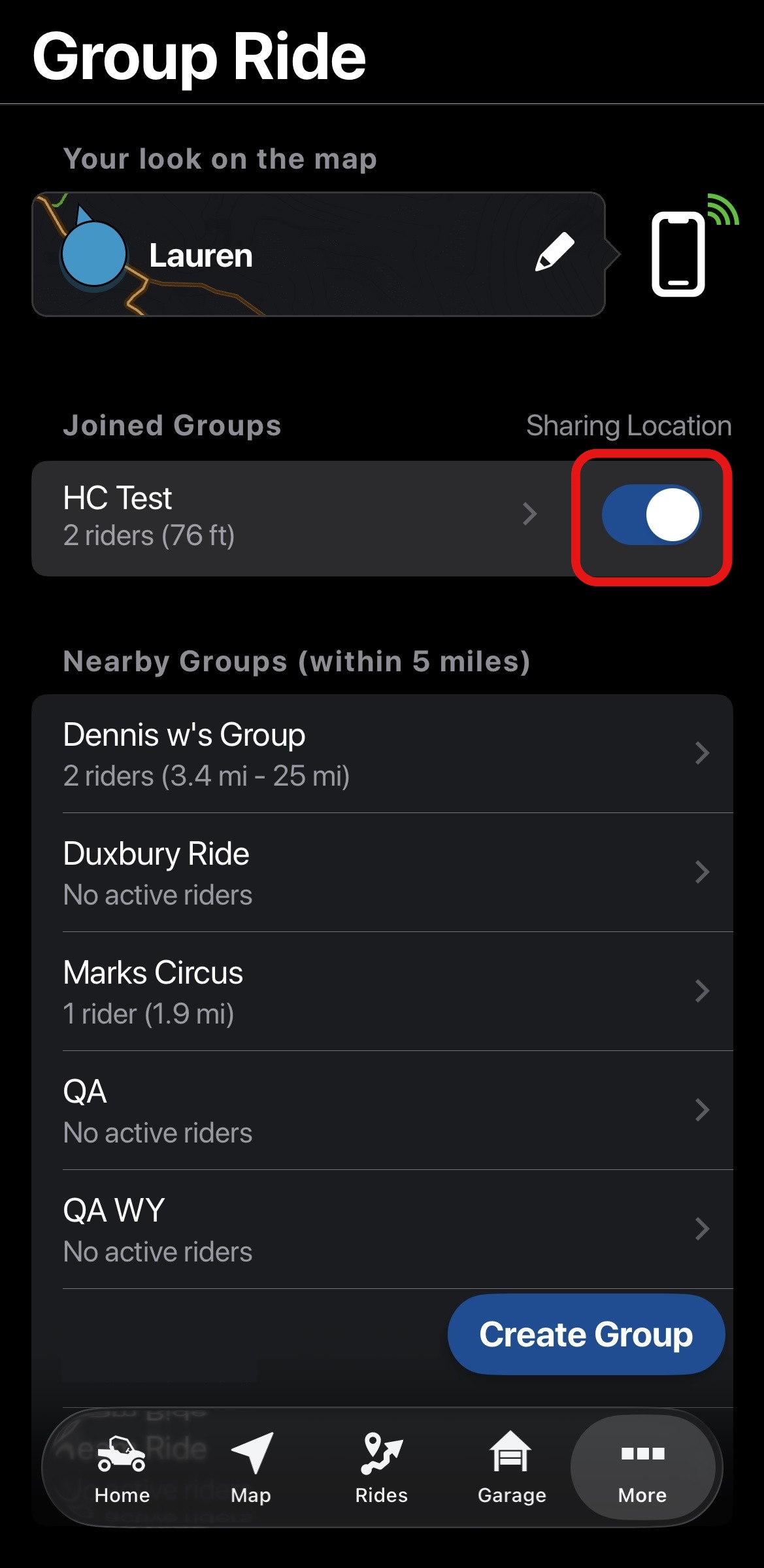 Sharing Location Toggle