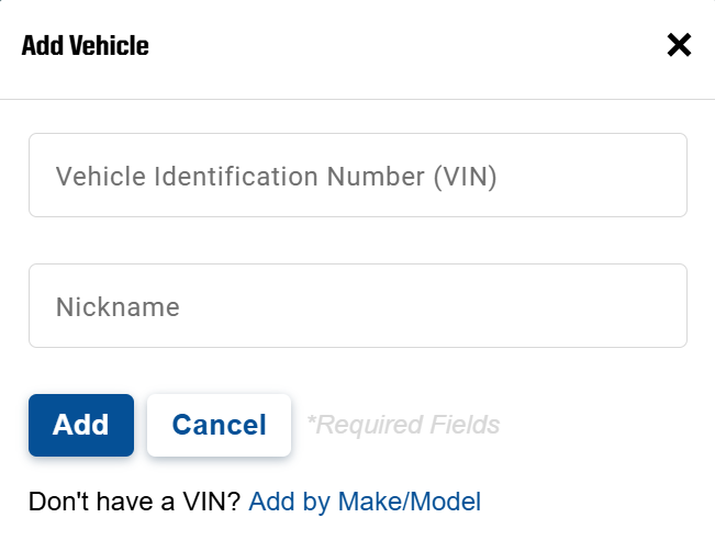Add vehicle by VIN