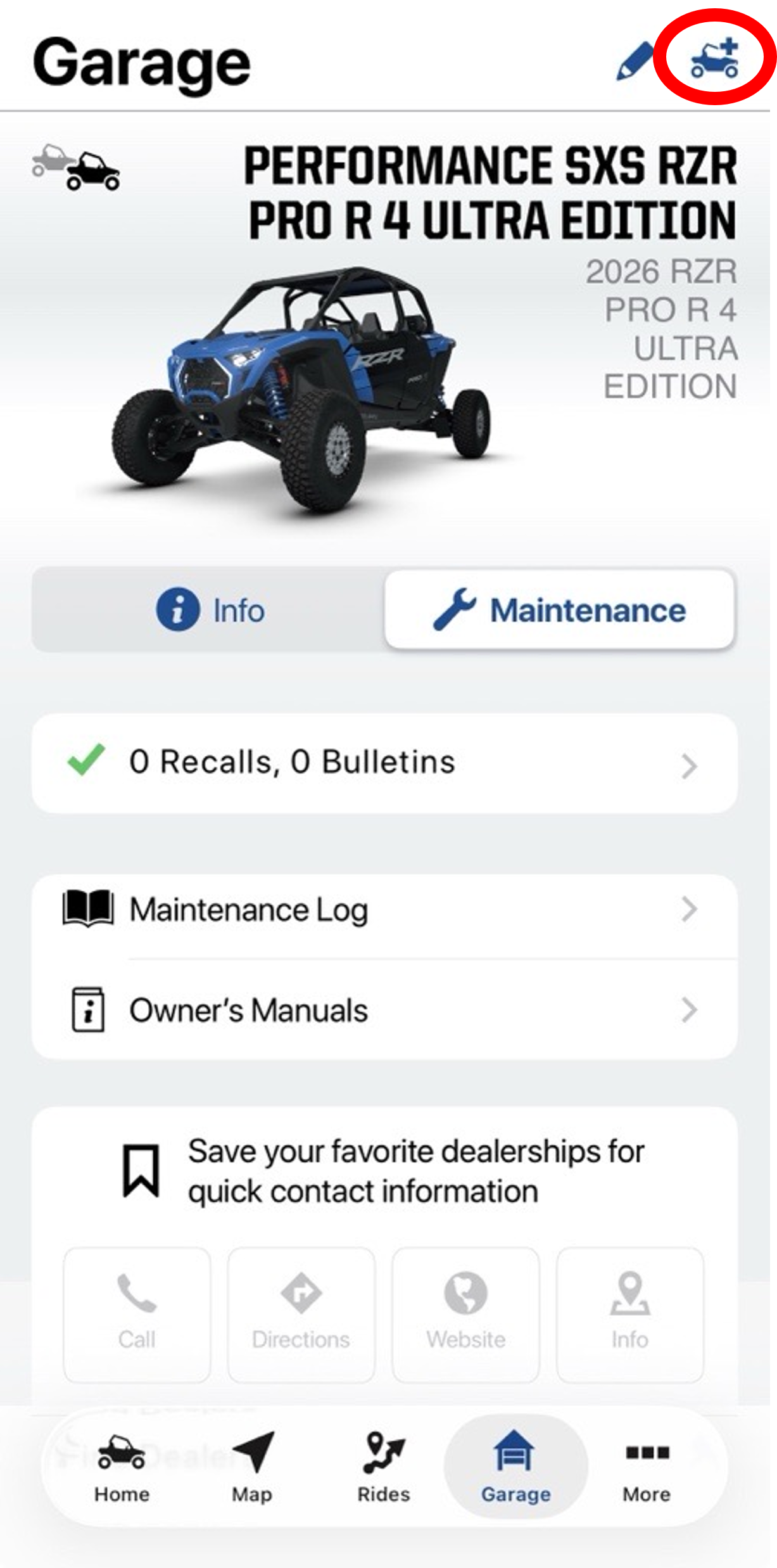 Native App Garage Add Vehicle Circled