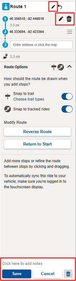 Edit Route Options