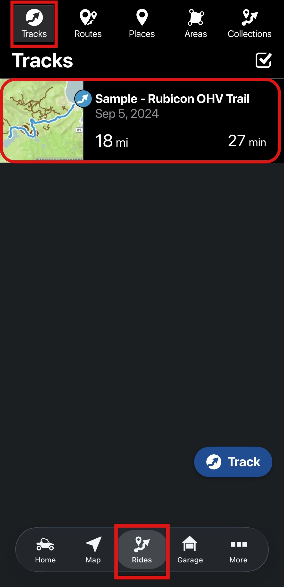 Tracks Page on Polaris App