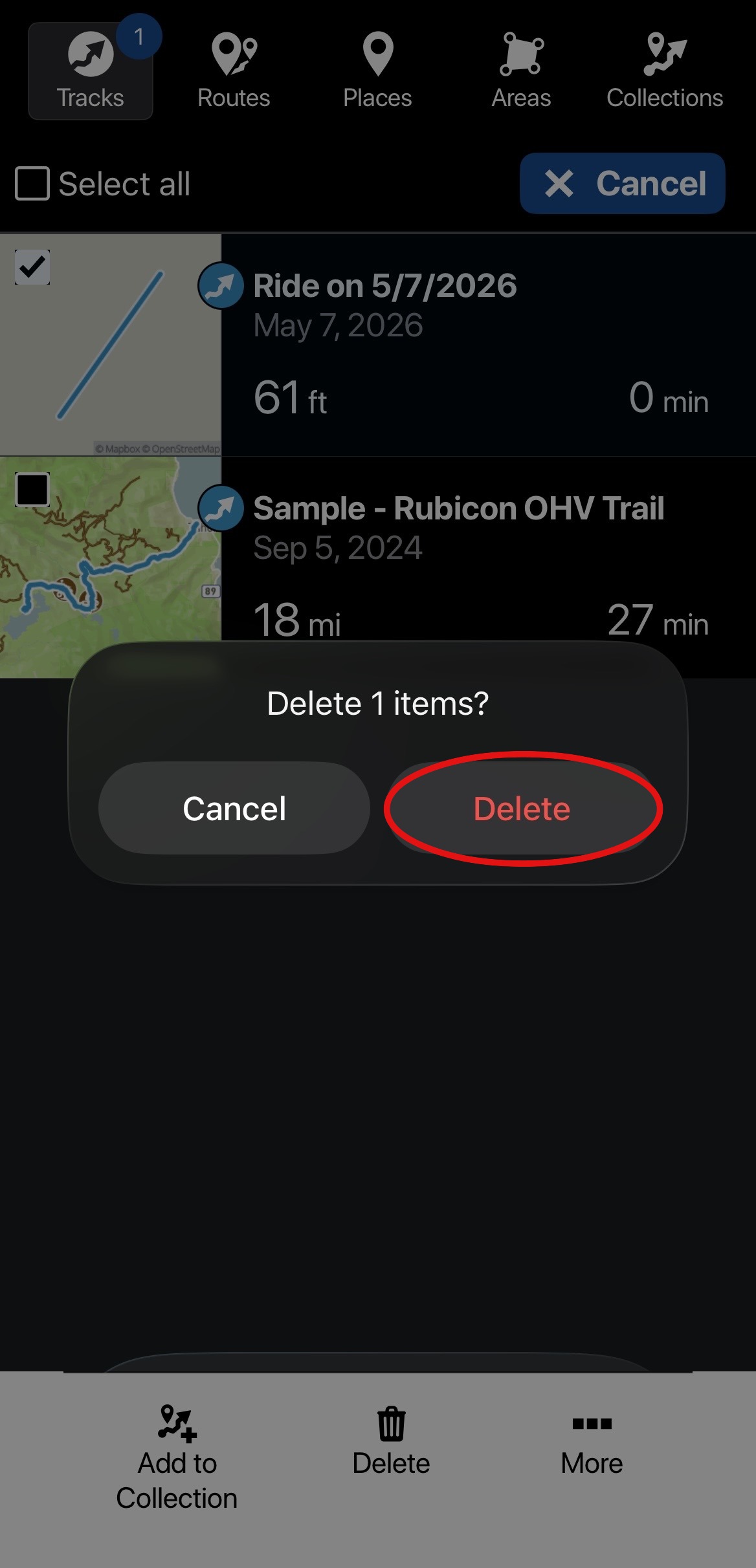 Deleting a ride confirmation