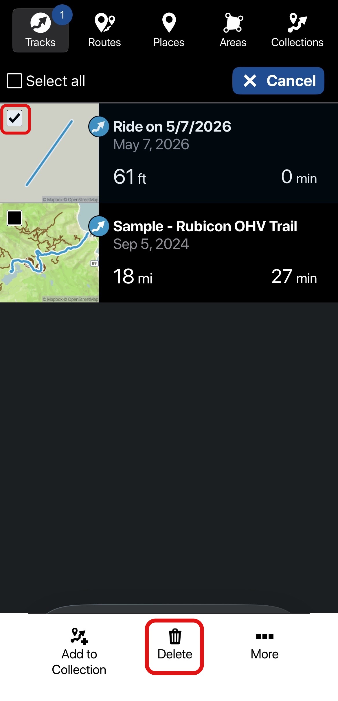Deleting a tracked ride