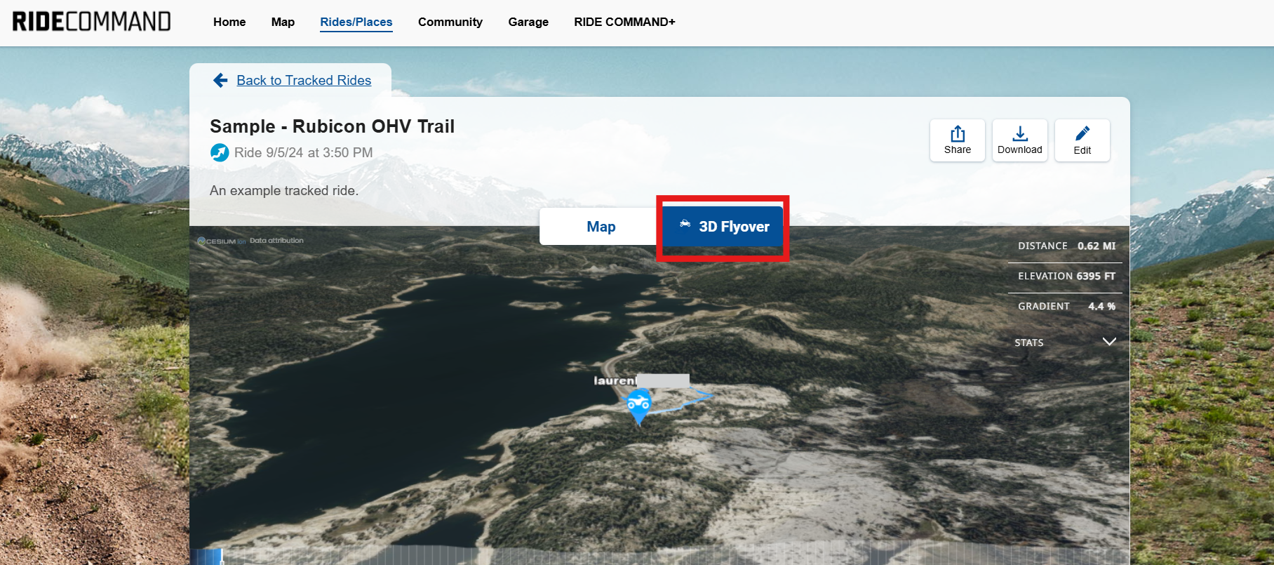 3D Flyover Feature on a Tracked Ride