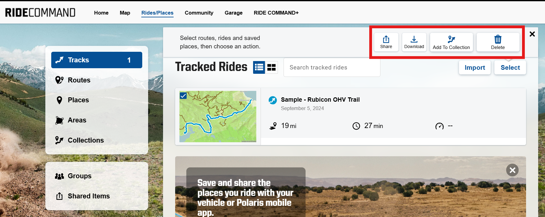Tracked Ride Selection Options