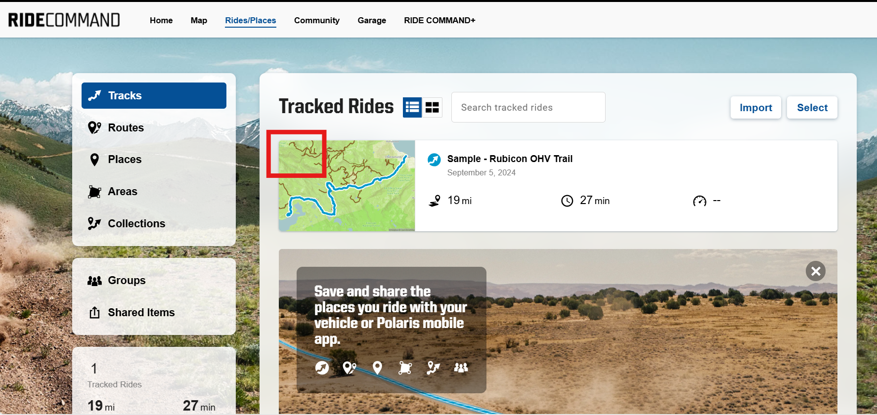 Where to select a tracked ride