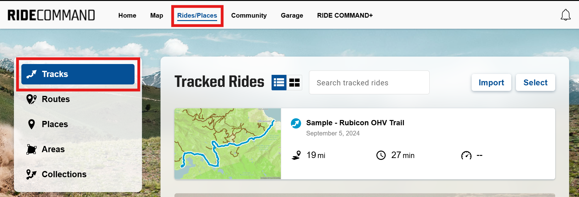 Tracked Rides on RIDE COMMAND site
