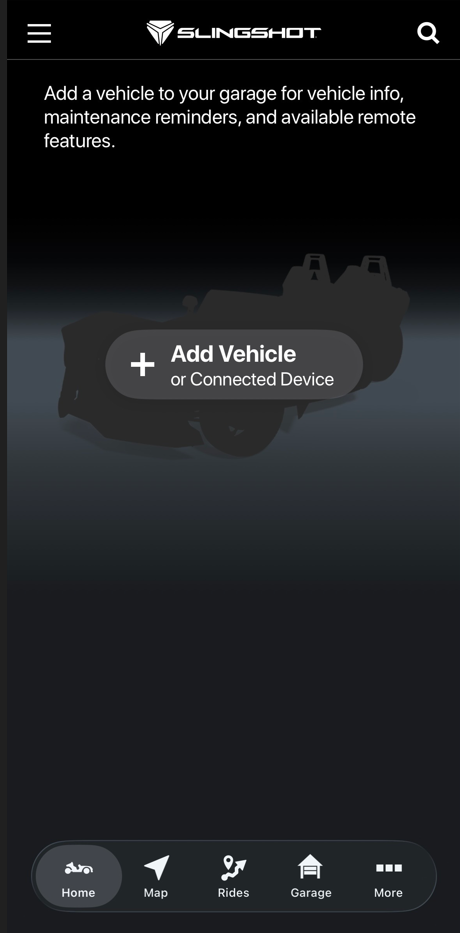 Slingshot app homepage no vehicle