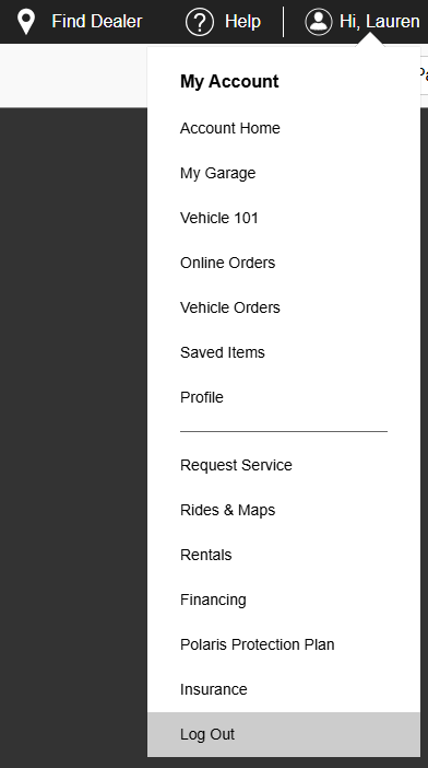 Logged in account menu