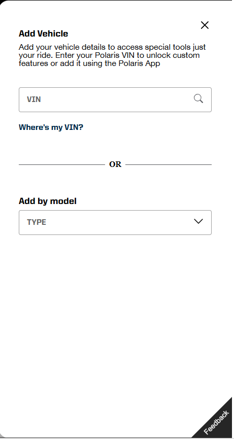 Adding a vehicle by VIN
