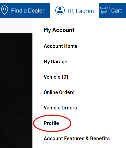 Profile in dropdown menu