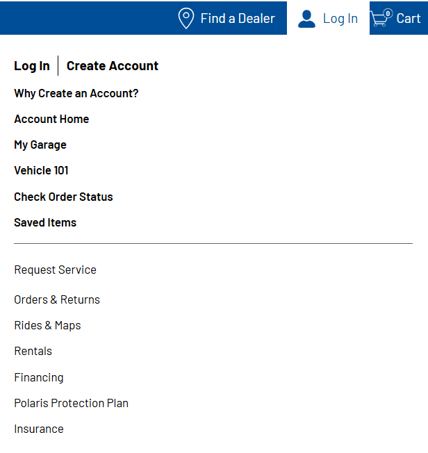 Log In Account Dropdown