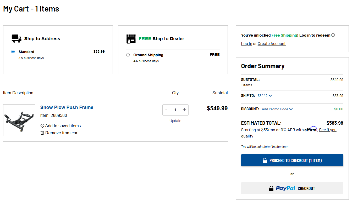 Sample online shopping cart