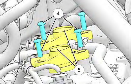 Remove the two fasteners (4) on the each ignition coil (5)