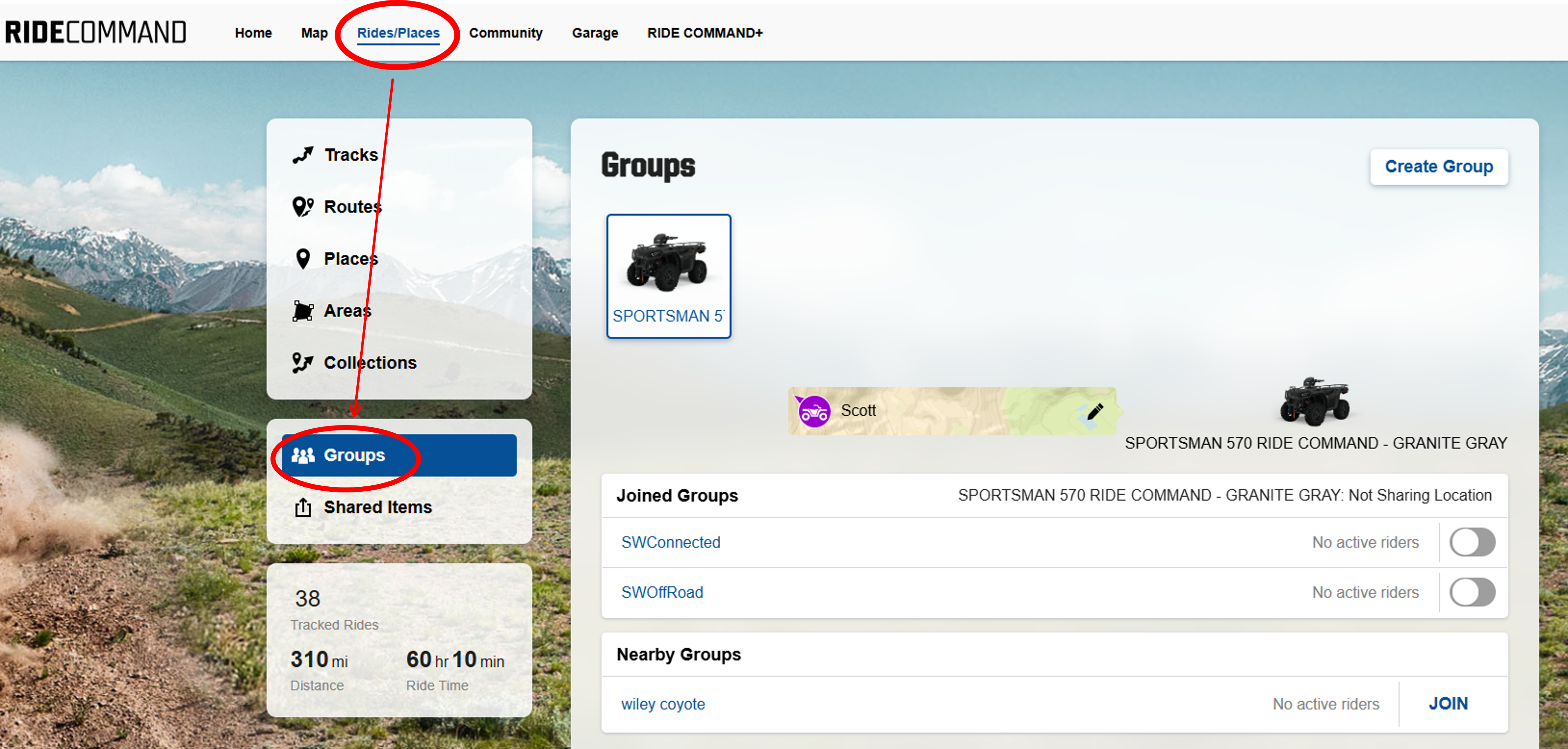 Rides Places Groups Circled on RC Webpage