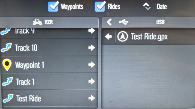 transfer ride onto Ride Command display