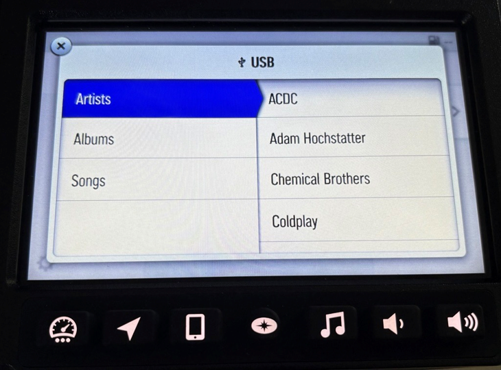 USB Album Artist Song Option Menu
