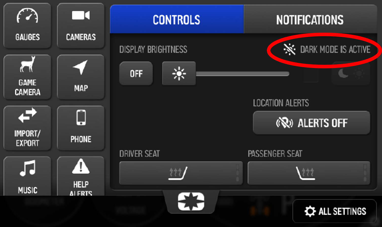 XD 1500 Display Dark Mode Active