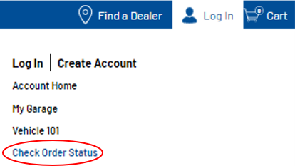 Check Order Status Link in account dropdown menu